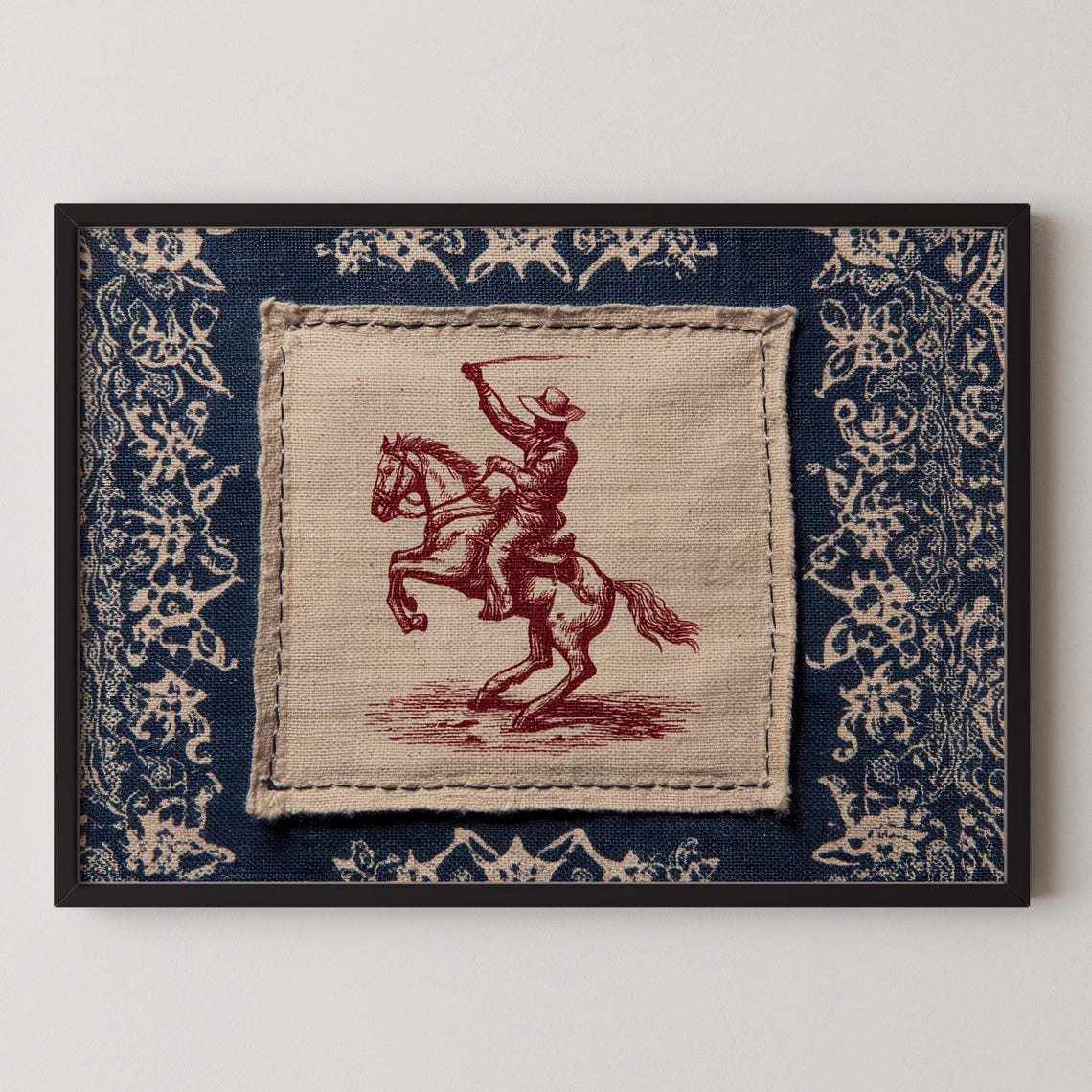 Vintage Cowboy Lasso Patch Rodeo Western Textile Style Art Poster
