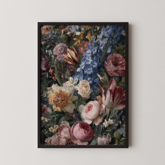Vintage French Floral Tapestry Art Print Antique Botanical Decor