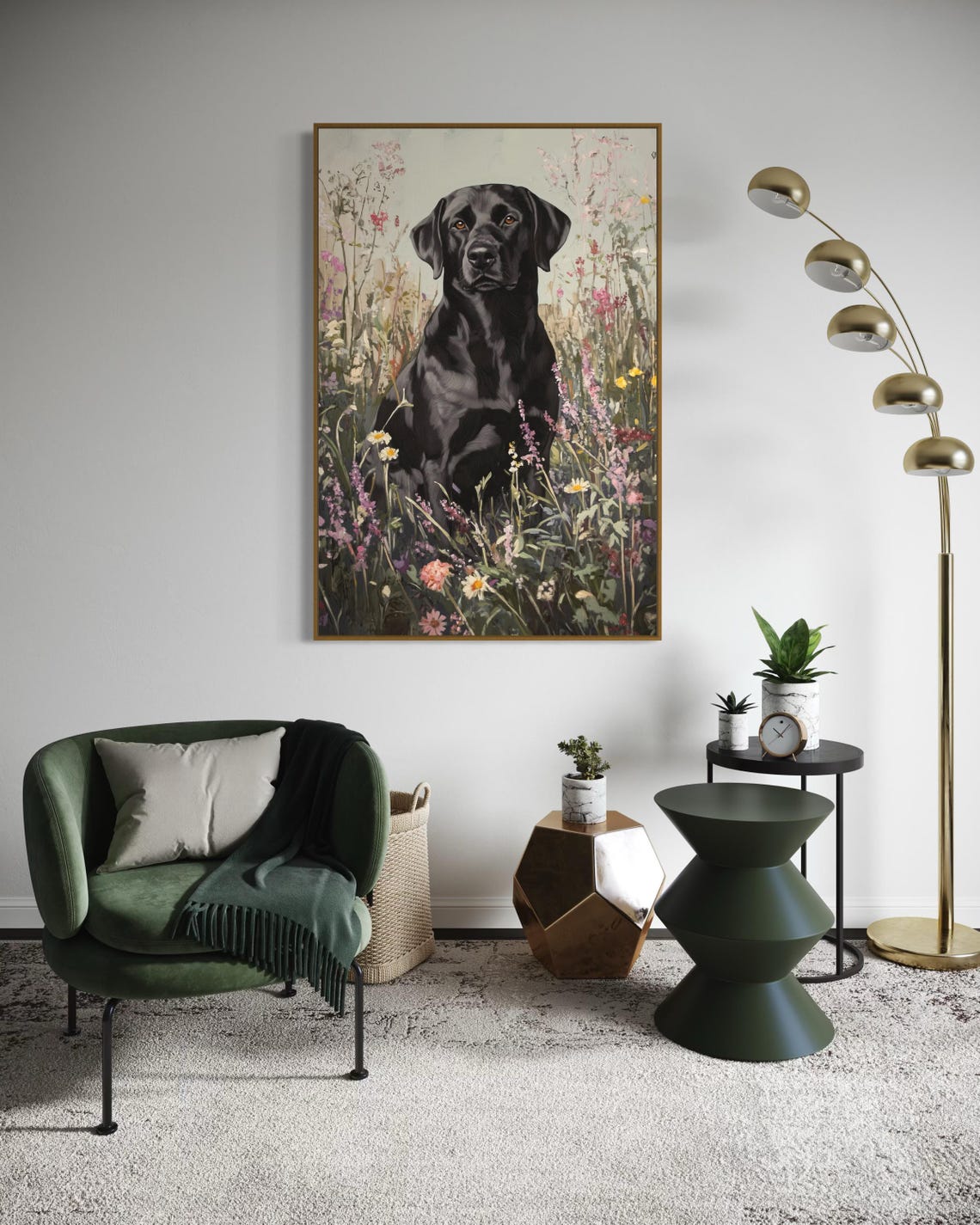 Sweet Black Labrador Sitting Among Spring Wildflowers Meadow Poster - Image 2