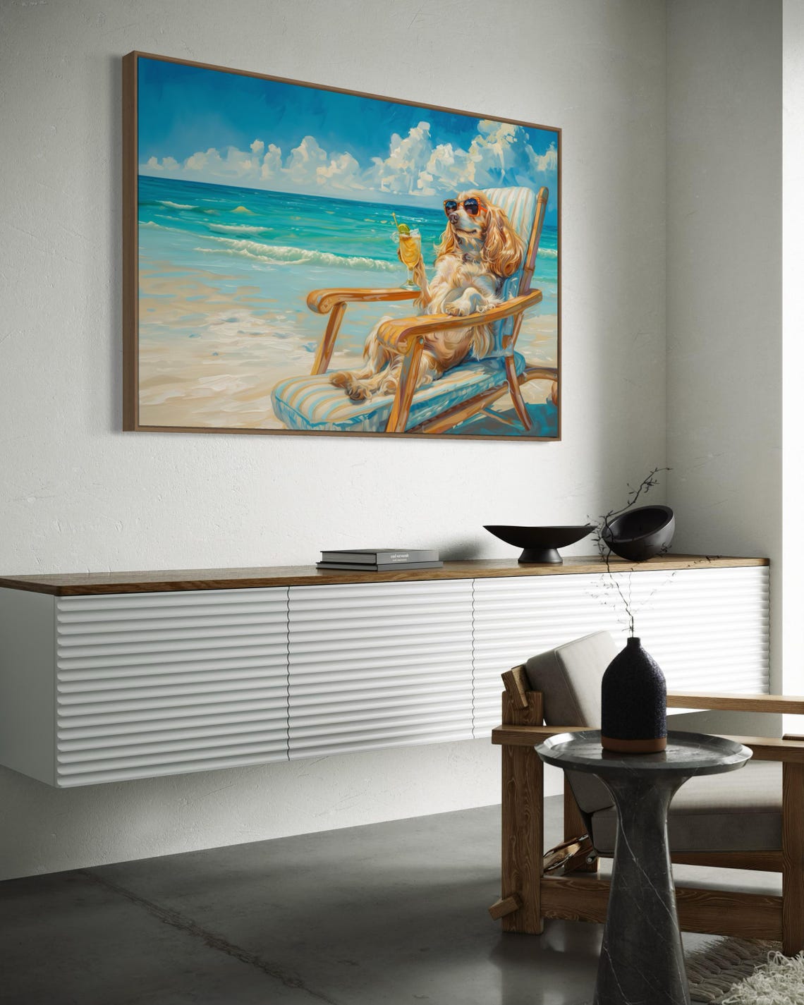 Relaxed Cocker Spaniel Lounging in Beach Chair with Cocktail Poster - Image 2