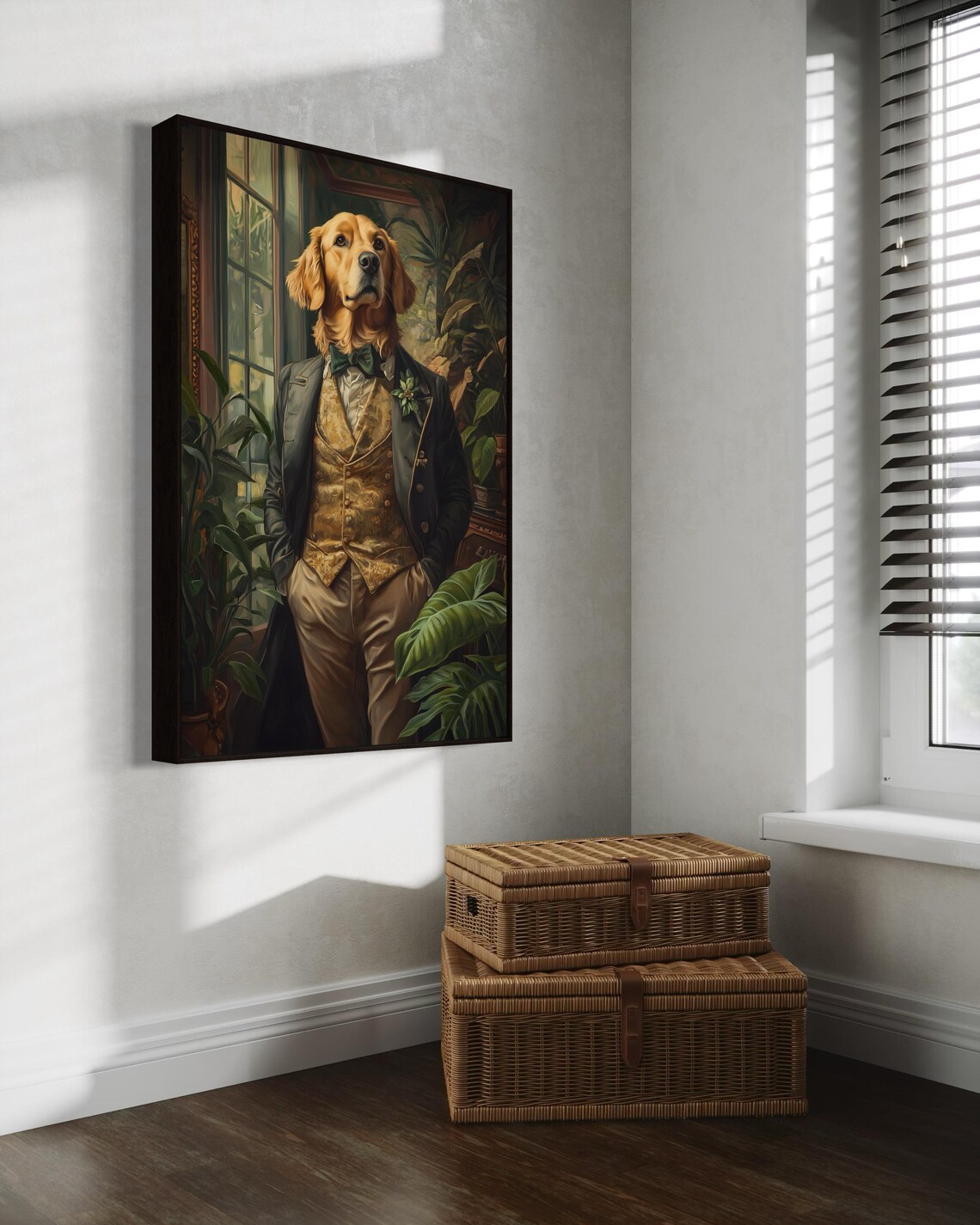 Golden Retriever Gentleman in Tailcoat Among Tropical Plants Poster - Image 6