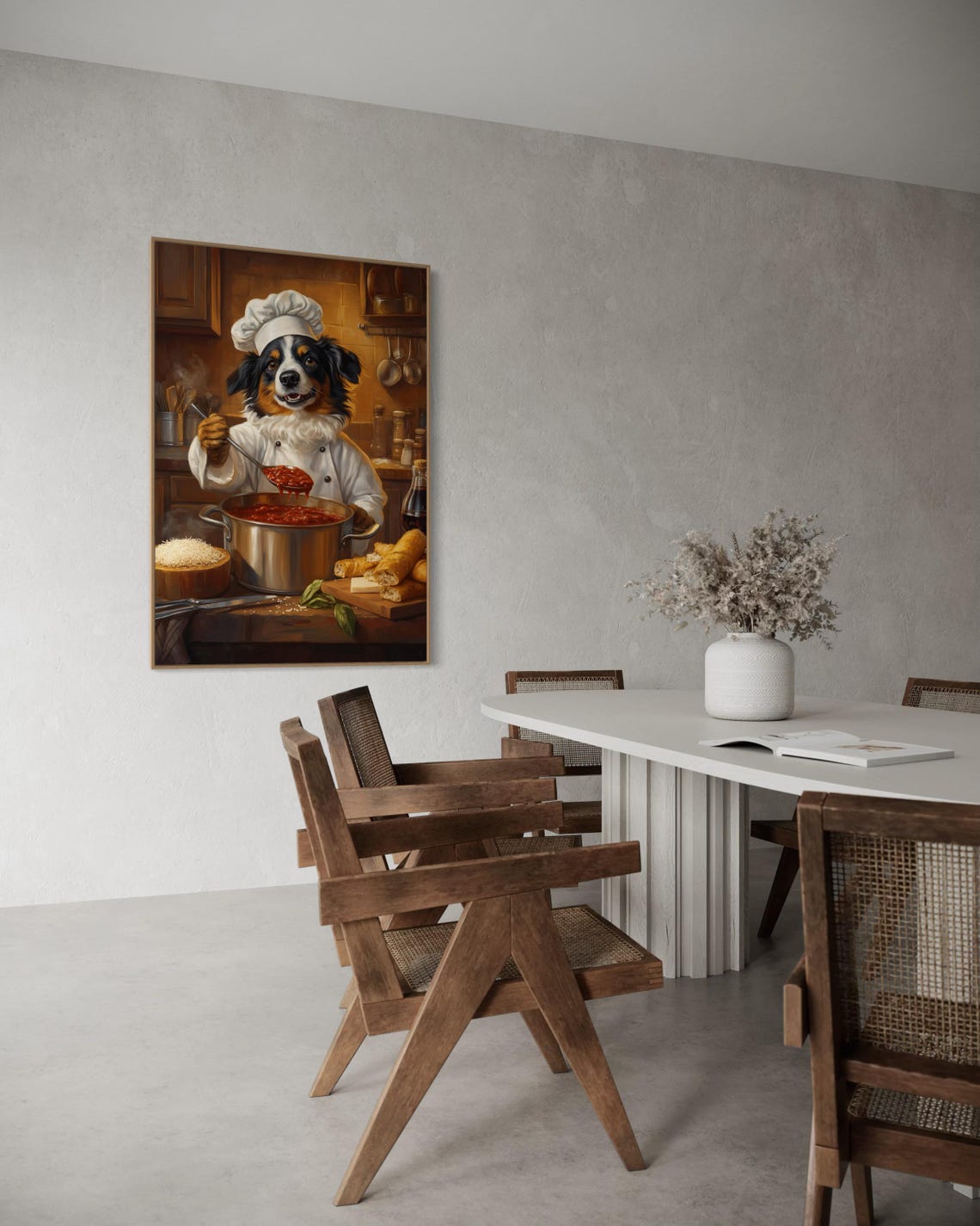 Australian Shepherd Chef Tasting Tomato Sauce in Kitchen Poster - Image 3