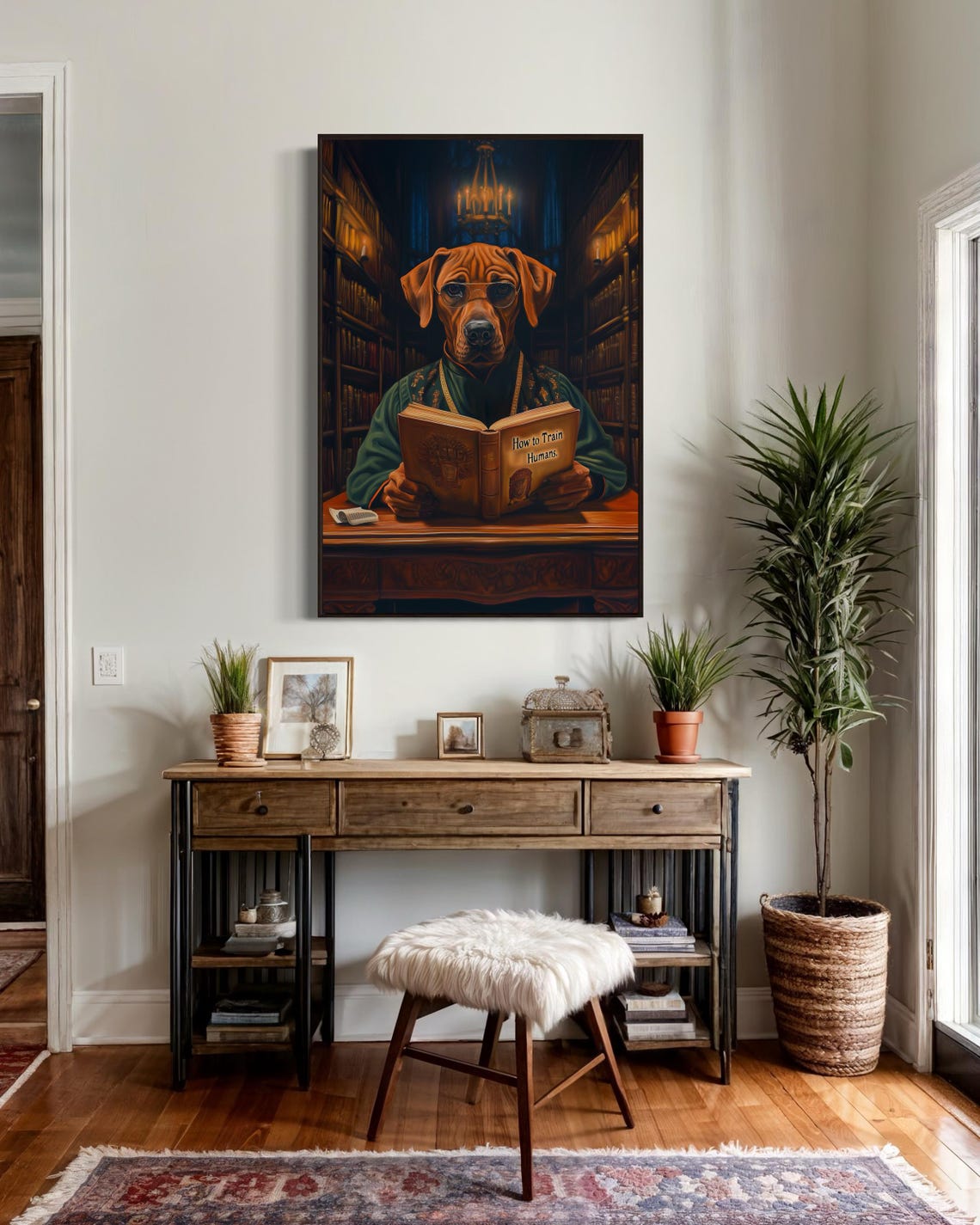 Rhodesian Ridgeback Reading How to Train Humans Book Library Poster - Image 4