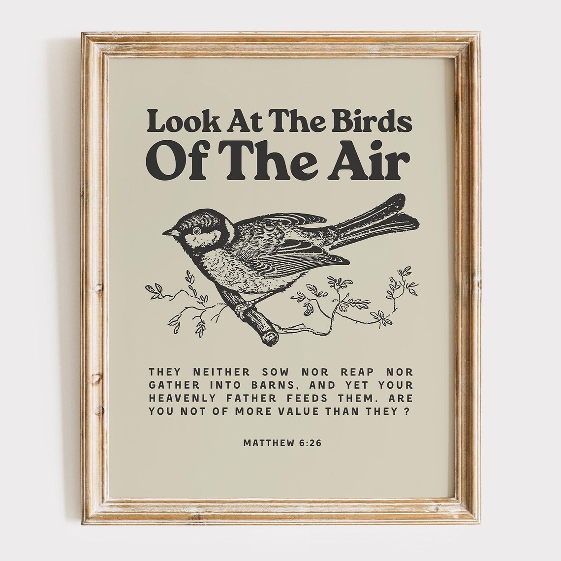 Look At The Birds Of The Air Matthew 6 26 Vintage Bird Bible Verse Poster