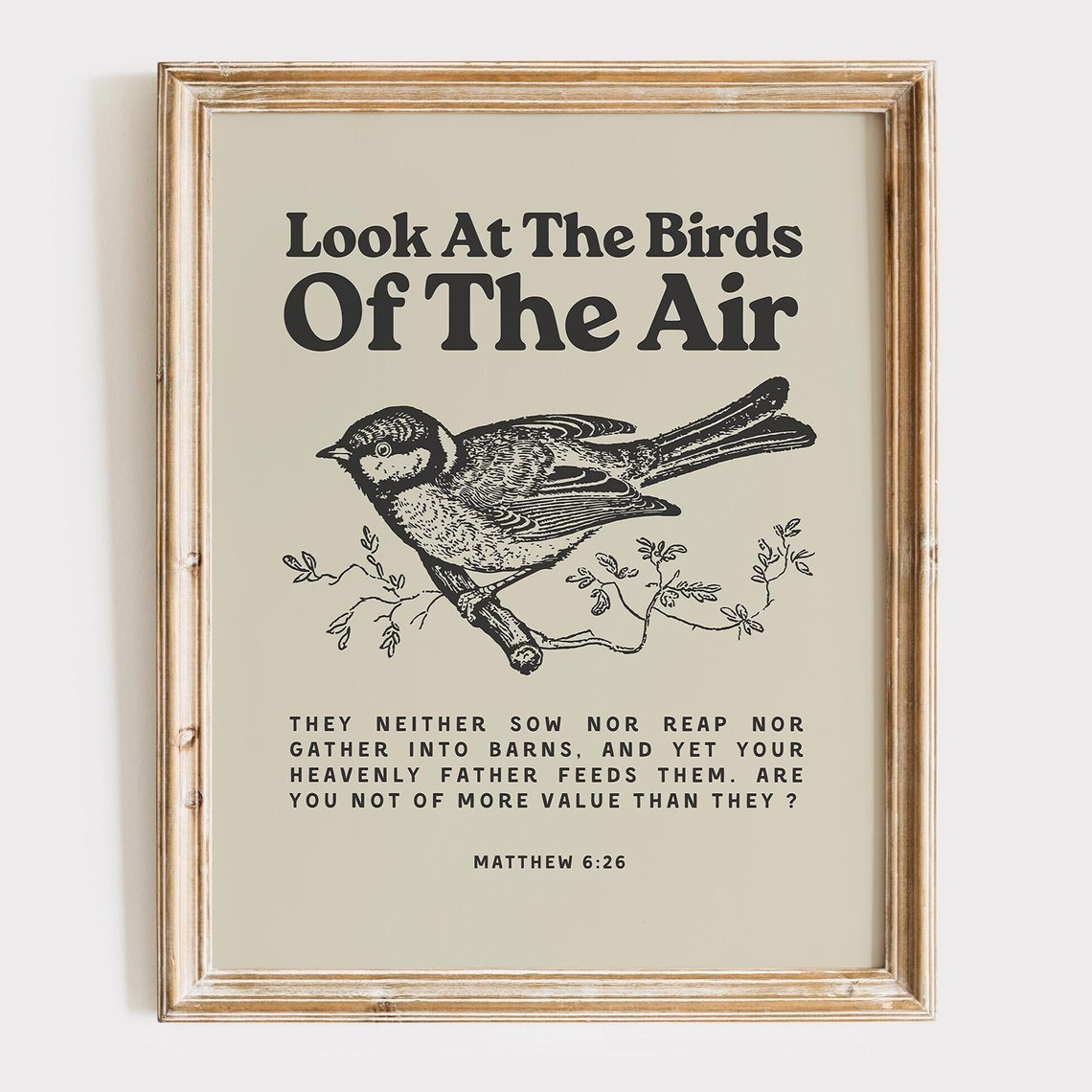 Look At The Birds Retro Vintage Print Christian Wall Art Scripture Wall Art Gift Dorm Room Essentials Vintage Wall Art