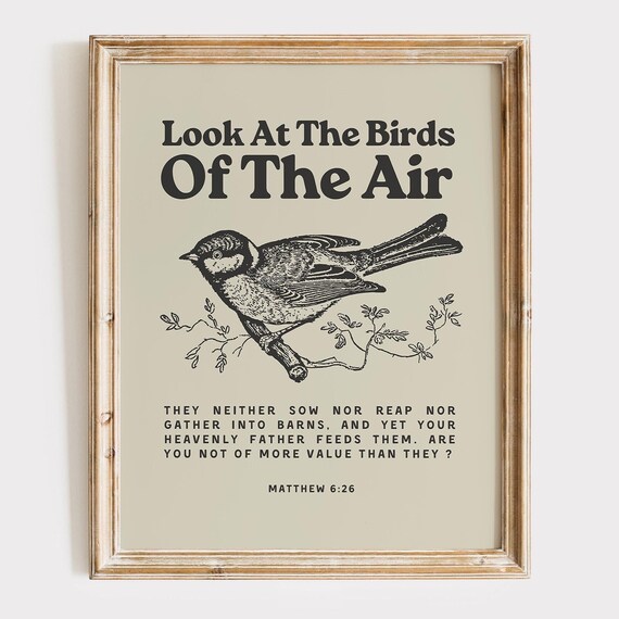 Look At The Birds Of The Air Matthew 6 26 Vintage Bird Bible Verse Poster
