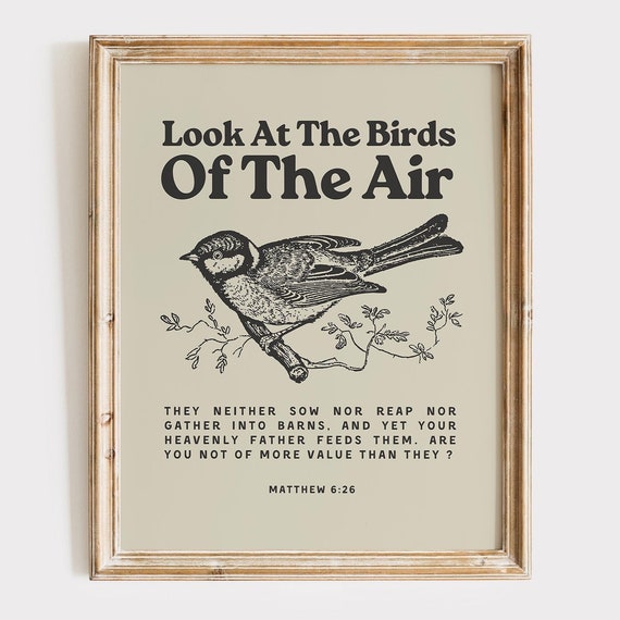 Look At The Birds Retro Vintage Print Christian Wall Art Scripture Wall Art Gift Dorm Room Essentials Vintage Wall Art