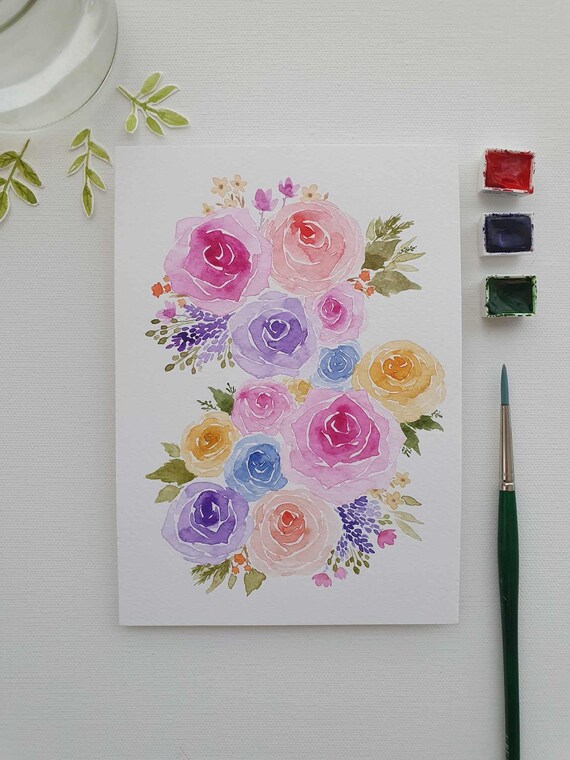 Original Watercolor Painting Rose Watercolour Floral Illustration Art Gift
