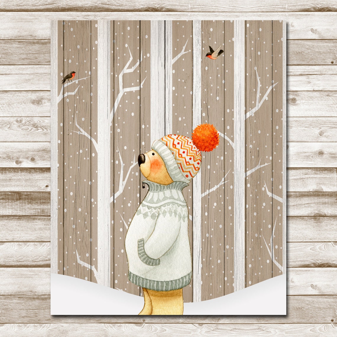 Winter Bear Woodland Home Decor Seasonal Sign 5x7 8x10 11x14 16x20 Cute Bear Print Family Room Art Childrens Decor Snowy Woodland - Image 3