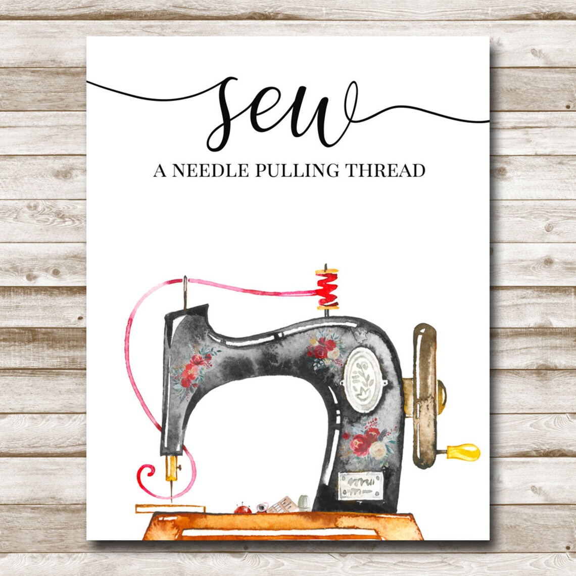 Needle Pulling Thread Craft Room Sign, Vintage Floral - Image 4