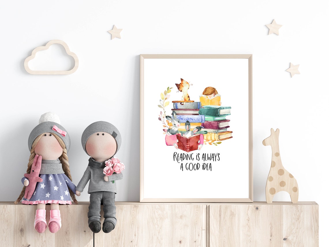 Reading Is Always A Good Idea Book Lover Nursery Library Poster - Image 2