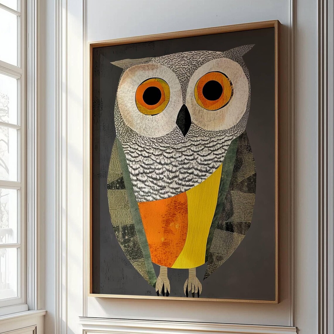 Whimsical Owl Art Print, Modern Folk Illustration