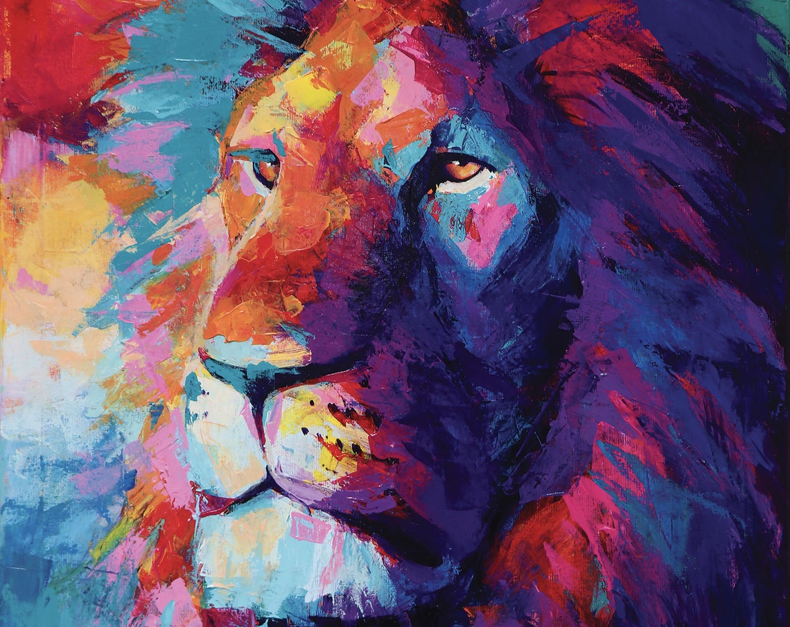 Colorful Lion Profile In Magenta Blue And Orange Pop Style Poster