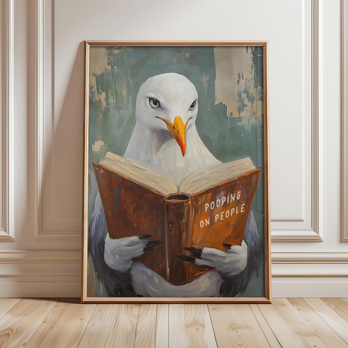 Seagull Reading Pooping On People Book Funny Bathroom Humor Art Poster