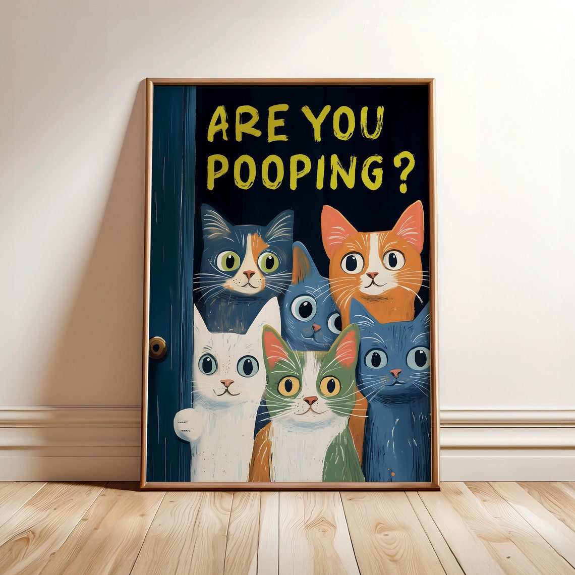 Are You Pooping Toilet Cat Print Funny Wall Art Humorous Prints Vintage Bathroom Decor Cats Poster Optional Frame