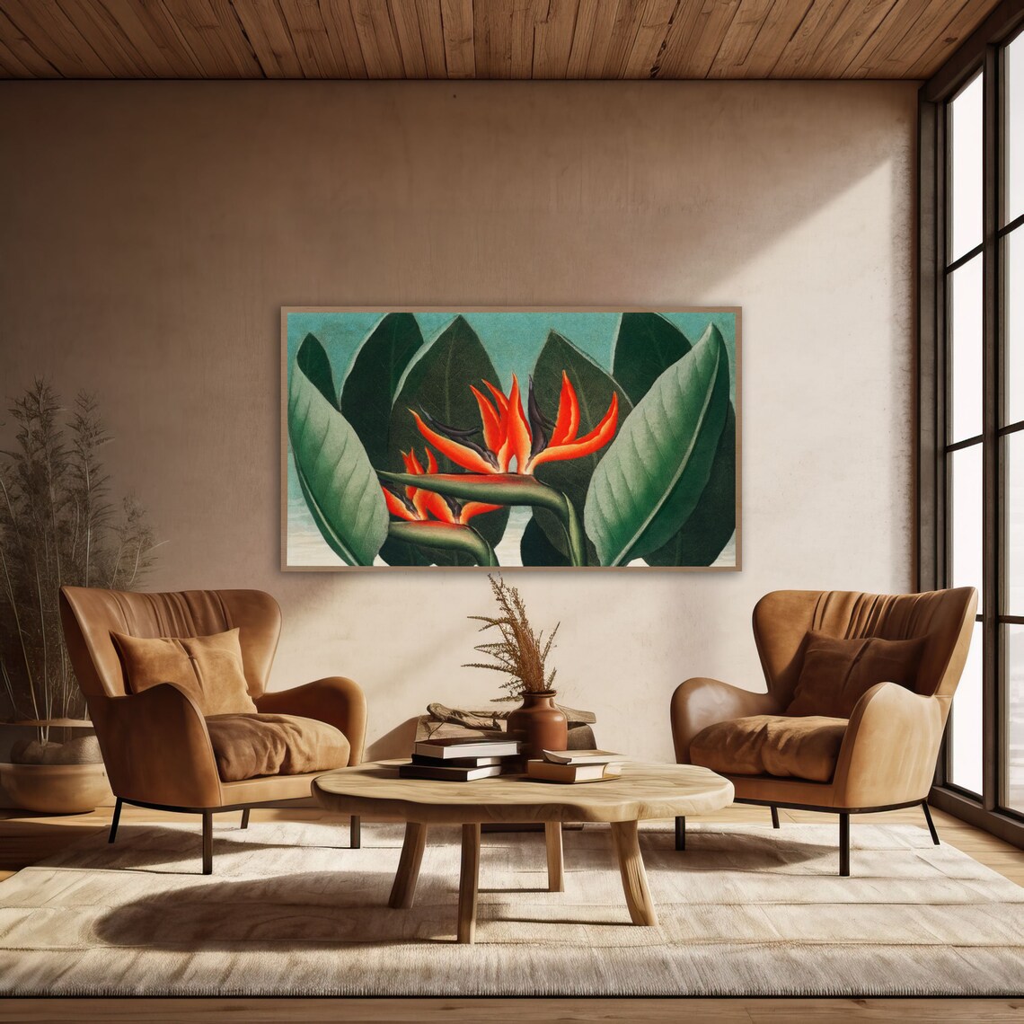 Bird of Paradise Vintage Botanical Illustration with Tropical Green Leaves Poster - Image 3