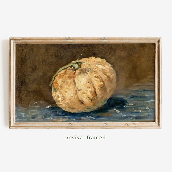 Rustic Pumpkin Still Life Vintage Oil Painting Moody Kitchen Wall Poster