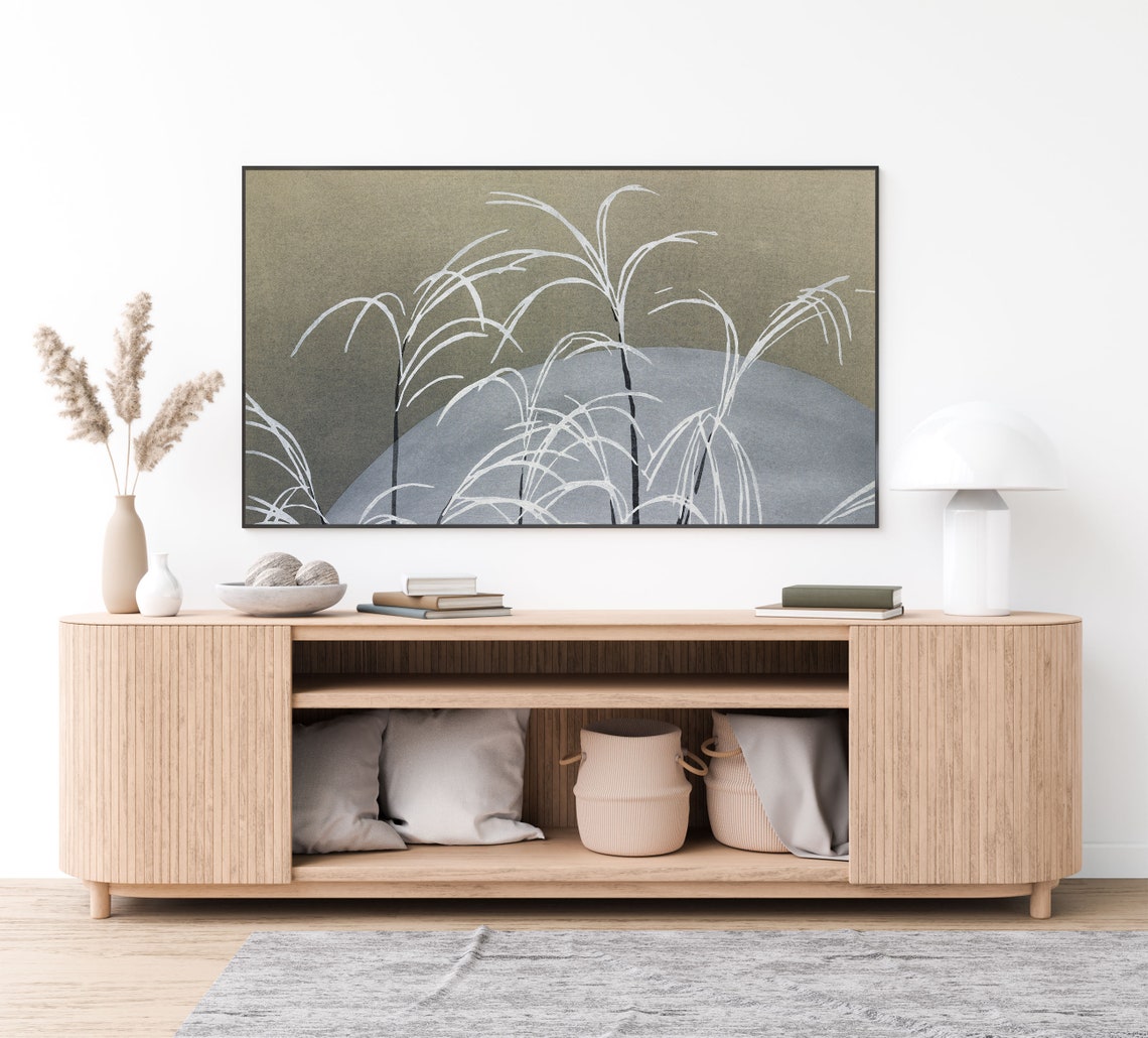 Japanese Silver Grass Under a Pale Moon Woodblock Style Poster - Image 4