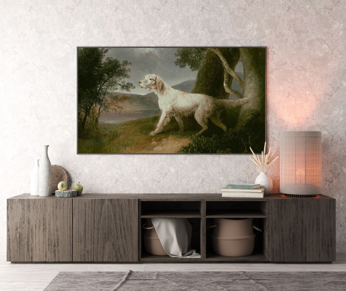 White Setter Dog Vintage Hunting Landscape Oil Painting Poster - Image 4