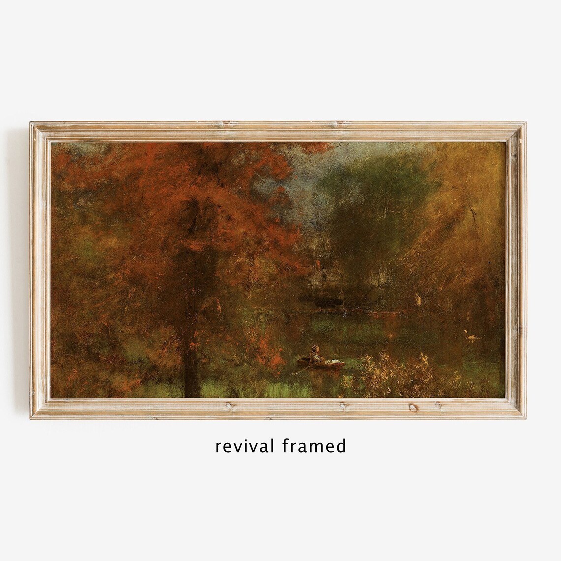 Dark Autumn Lake Lone Rower Tonalist Fall Reflections Vintage Painting Poster