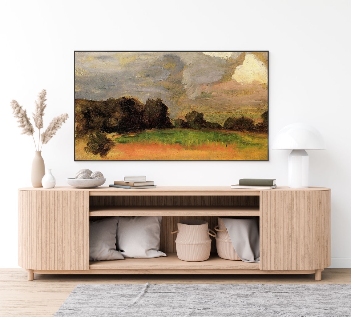 Rustic Golden Field Landscape under a Dramatic Stormy Sky Poster - Image 3