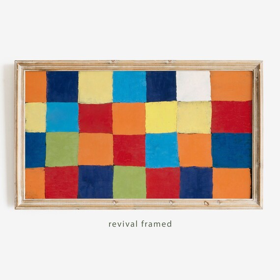 Paul Klee Frame Tv Art Geometric Checkerboard Pattern Maximalist Vintage Painting Instant Frame Tv Art Large Art