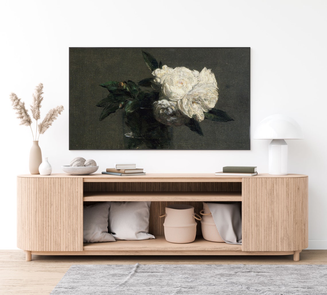 Elegant White Roses in a Vase Moody Floral Still Life Poster - Image 4