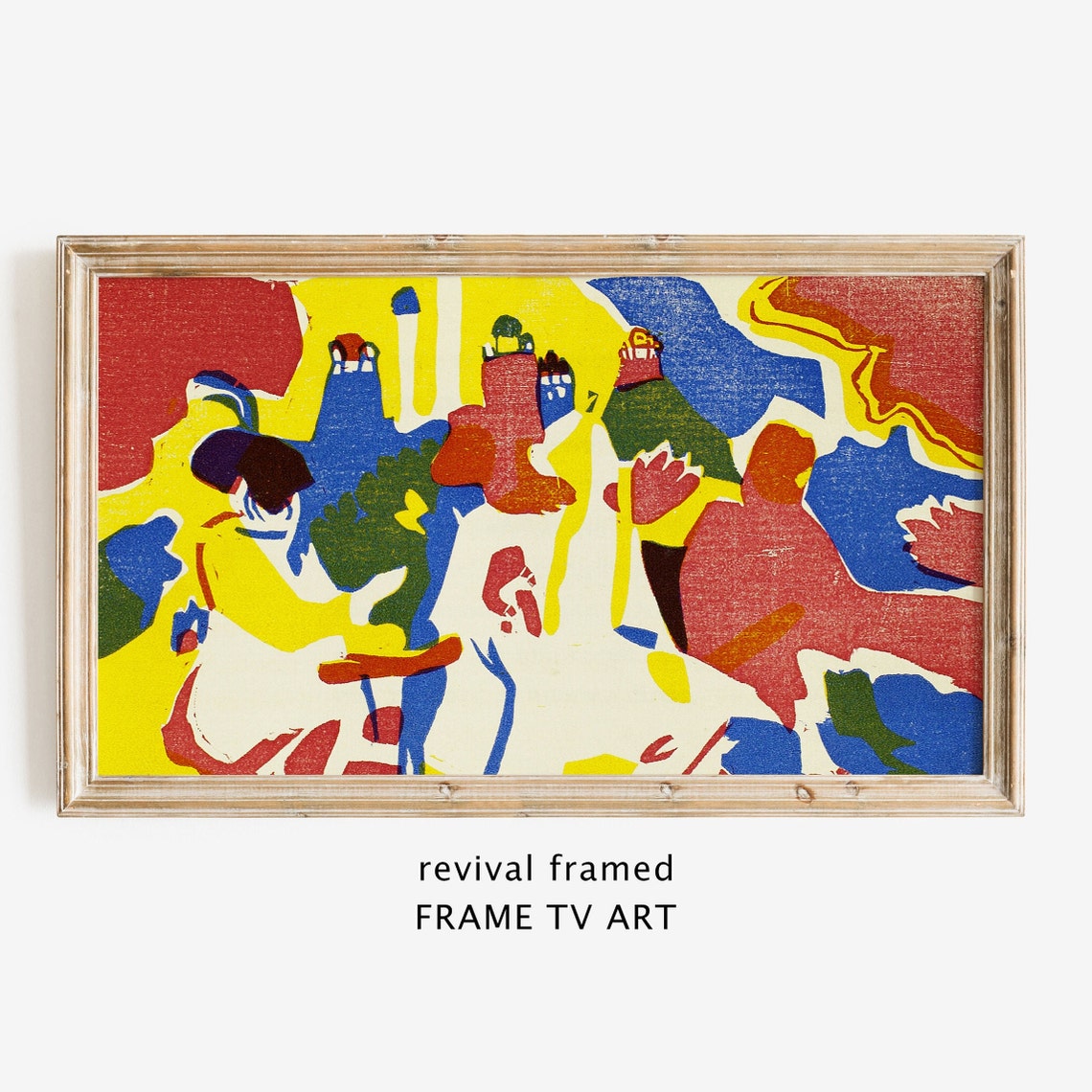 Fauvist Woodcut Style Figures in Bold Red Yellow Blue Poster