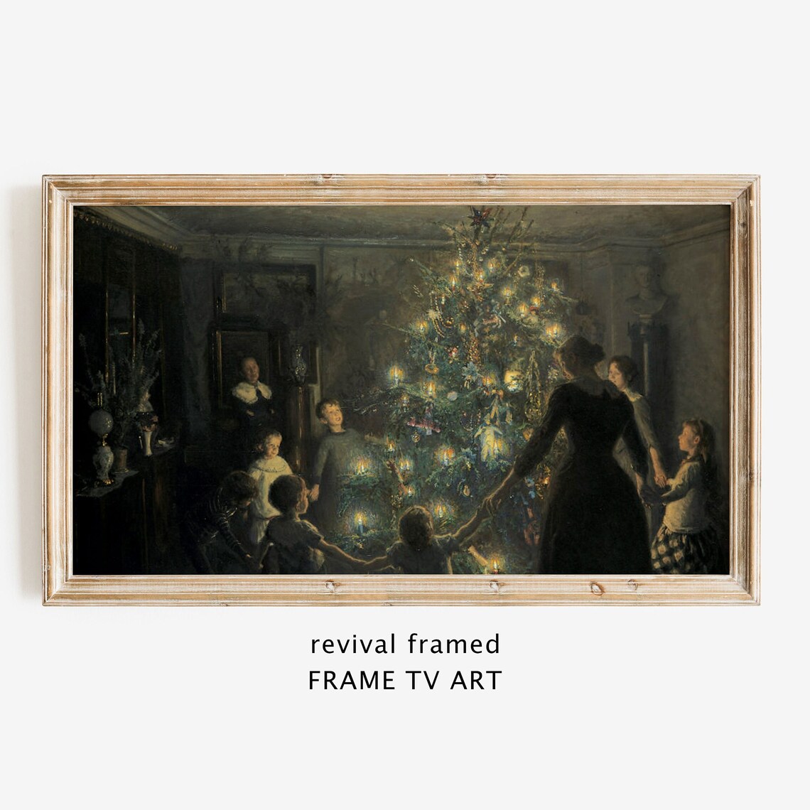 Candlelit Christmas Tree Family Gathering Vintage Holiday Art Poster