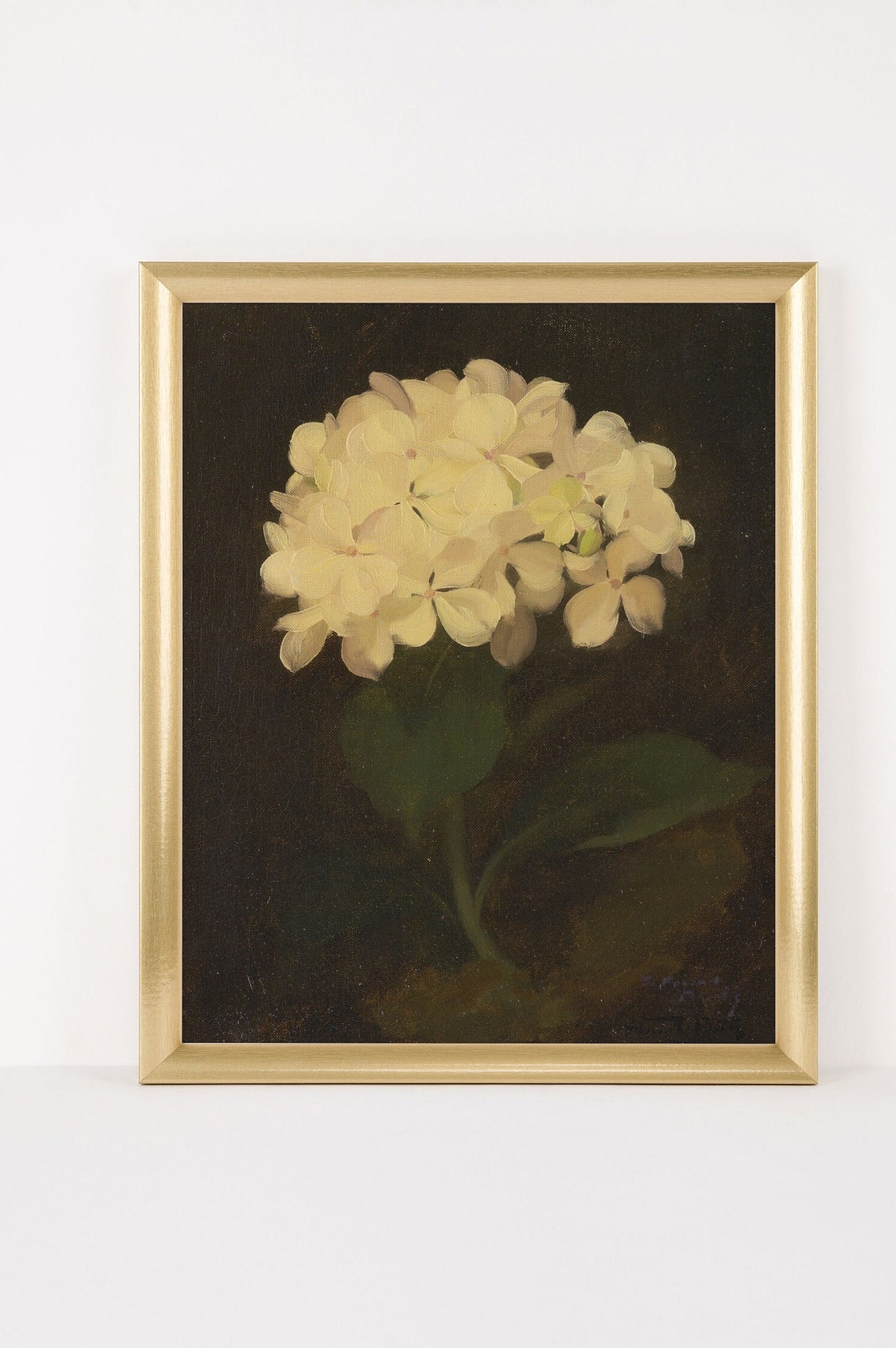 Cream Hydrangea Bloom Dark Moody Vintage Floral Oil Painting Poster - Image 3