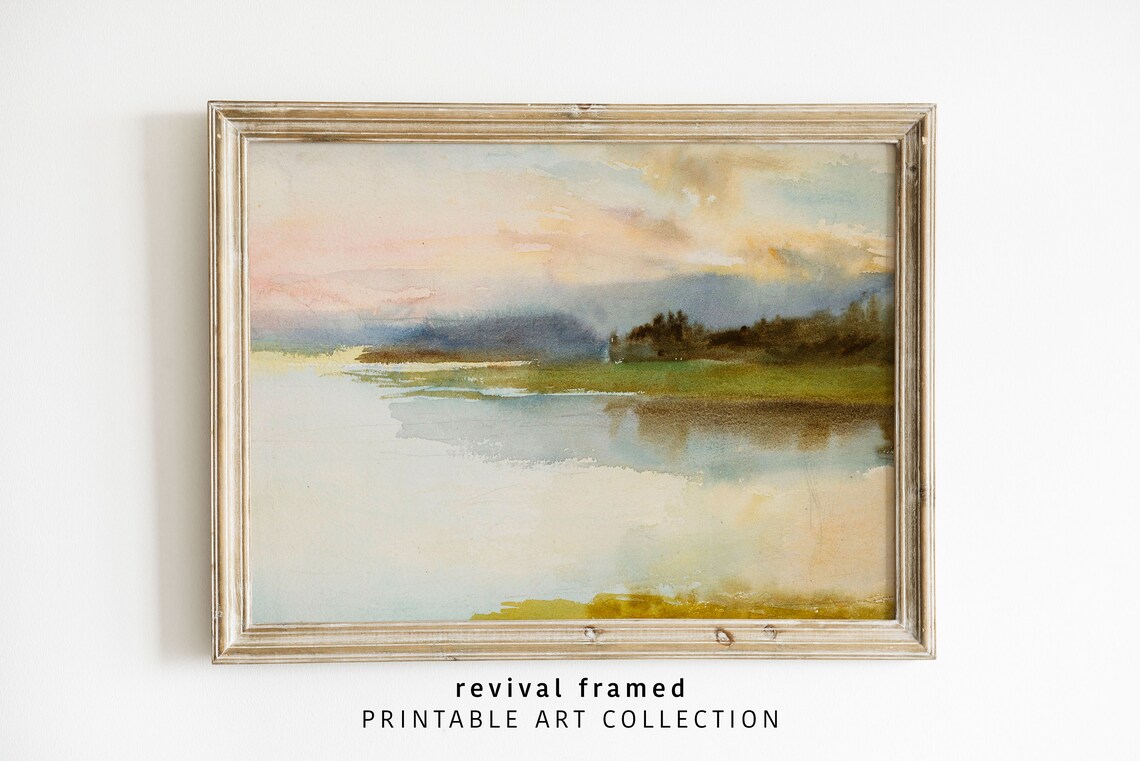 Serene Coastal Watercolor Painting of a Sunset over a Quiet Bay Poster - Image 3