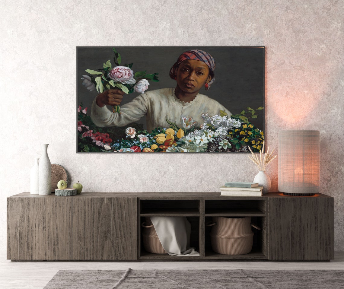 Woman With Peonies Frame Tv Art Portrait Vintage Oil Painting Spring Flowers Tv Art Frame Tv Art Large Art Tv Wallpaper - Image 3