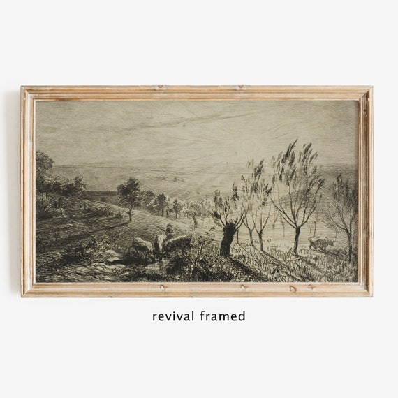 Frame Tv Art Landscape Black And White Art Vintage Sketch Neutral Decor Frame Tv Black And White Landscape Large Art Gallery Wall