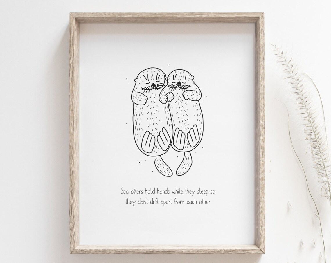 Otter Holding Hands Funny Animal Ocean Art Print