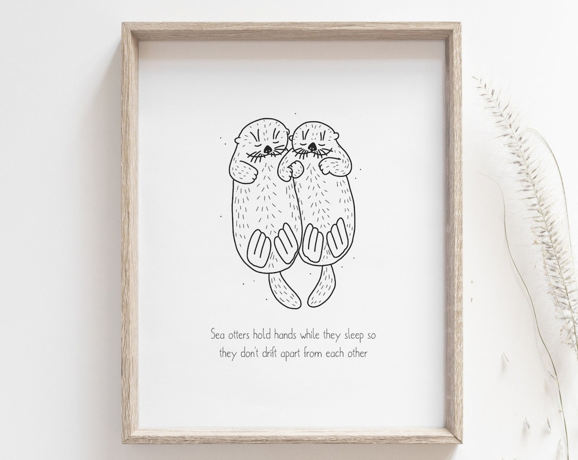 Otter Holding Hands Funny Animal Poster, Sea Life