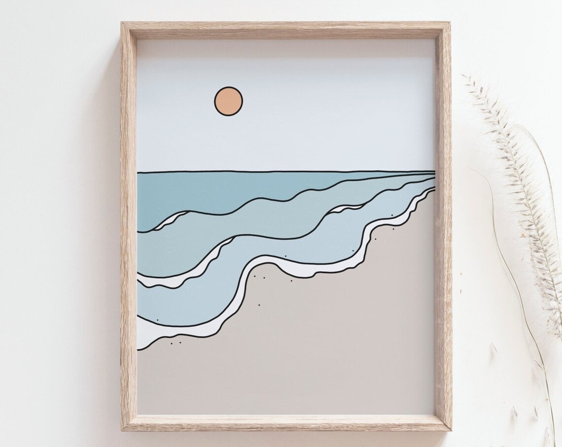 Beach Sunrise Sunset Simple Line Poster Print