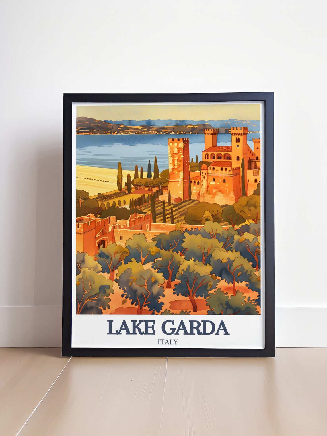 Lake Garda Italy Scaliger Castle Olive Grove Golden Art Classic Poster - Image 4