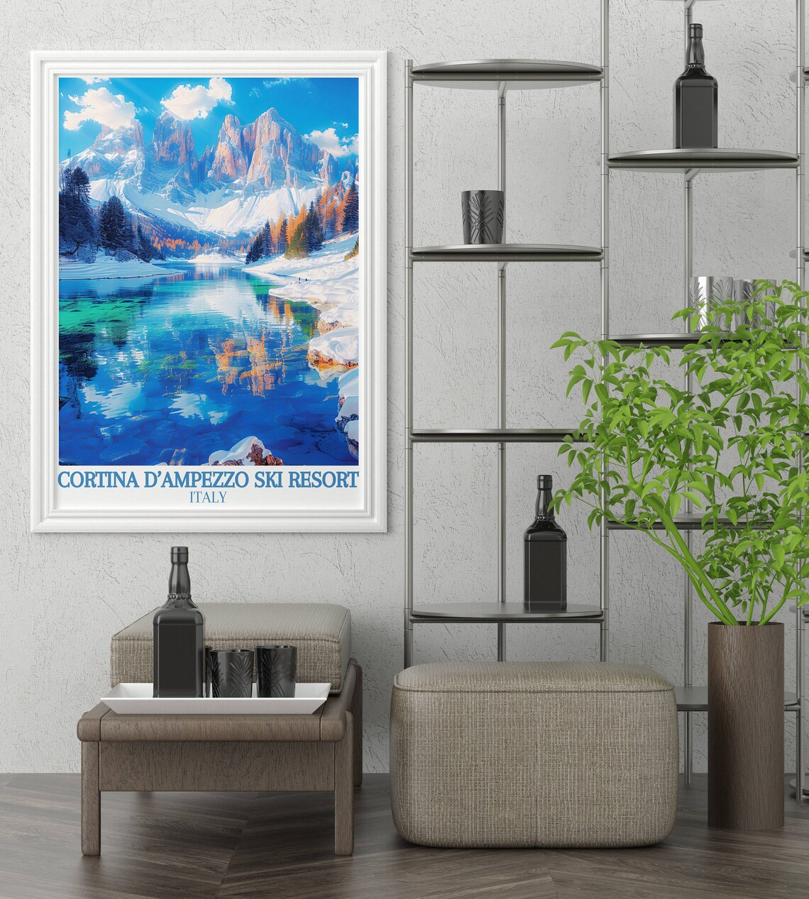 Cortina dAmpezzo Italy Dolomites Peaks Lake Reflection Ski Poster - Image 3