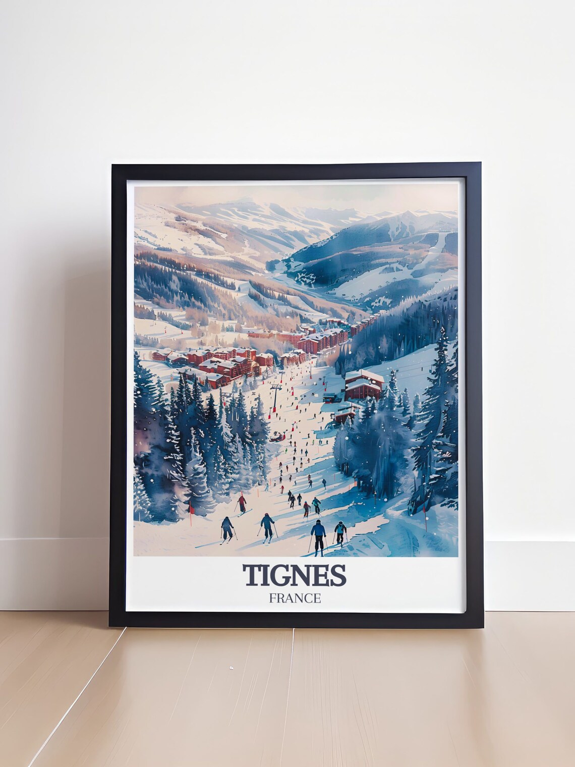 Tignes Ski Resort Panorama of Snowy Slopes and Tall Pines Poster - Image 4