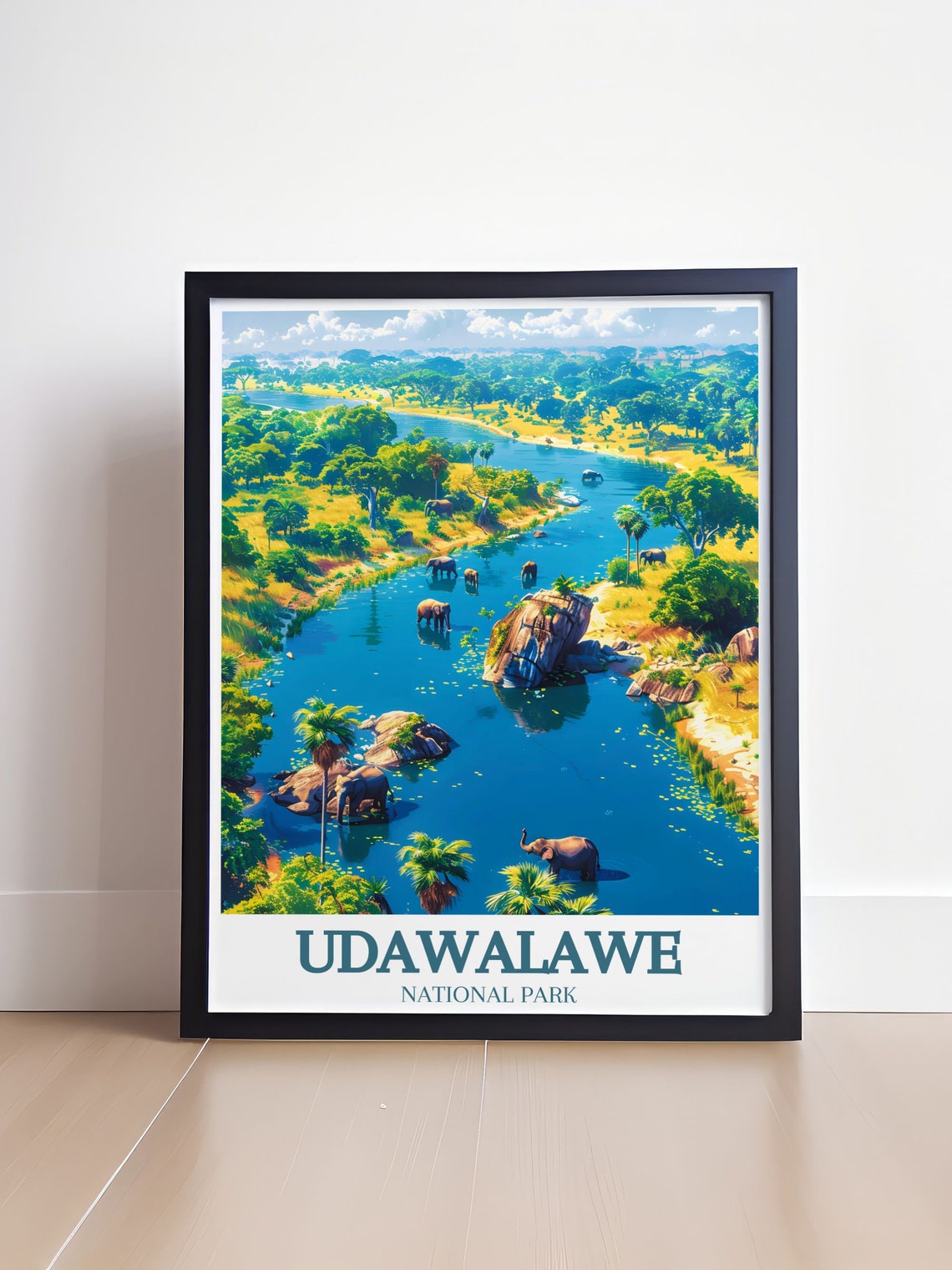Udawalawe National Park Sri Lanka Elephants River Travel Poster - Image 4