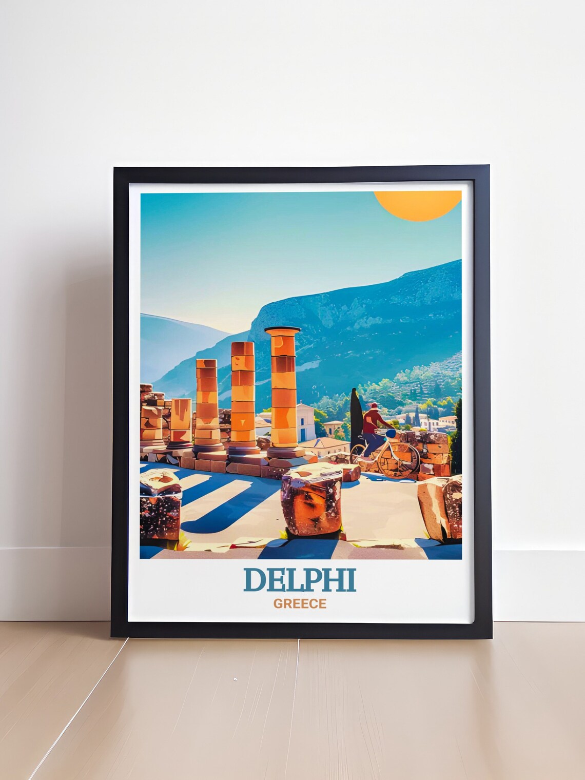 Temple Of Apollo Ruins At Delphi With Cyclist Retro Travel Poster - Image 4