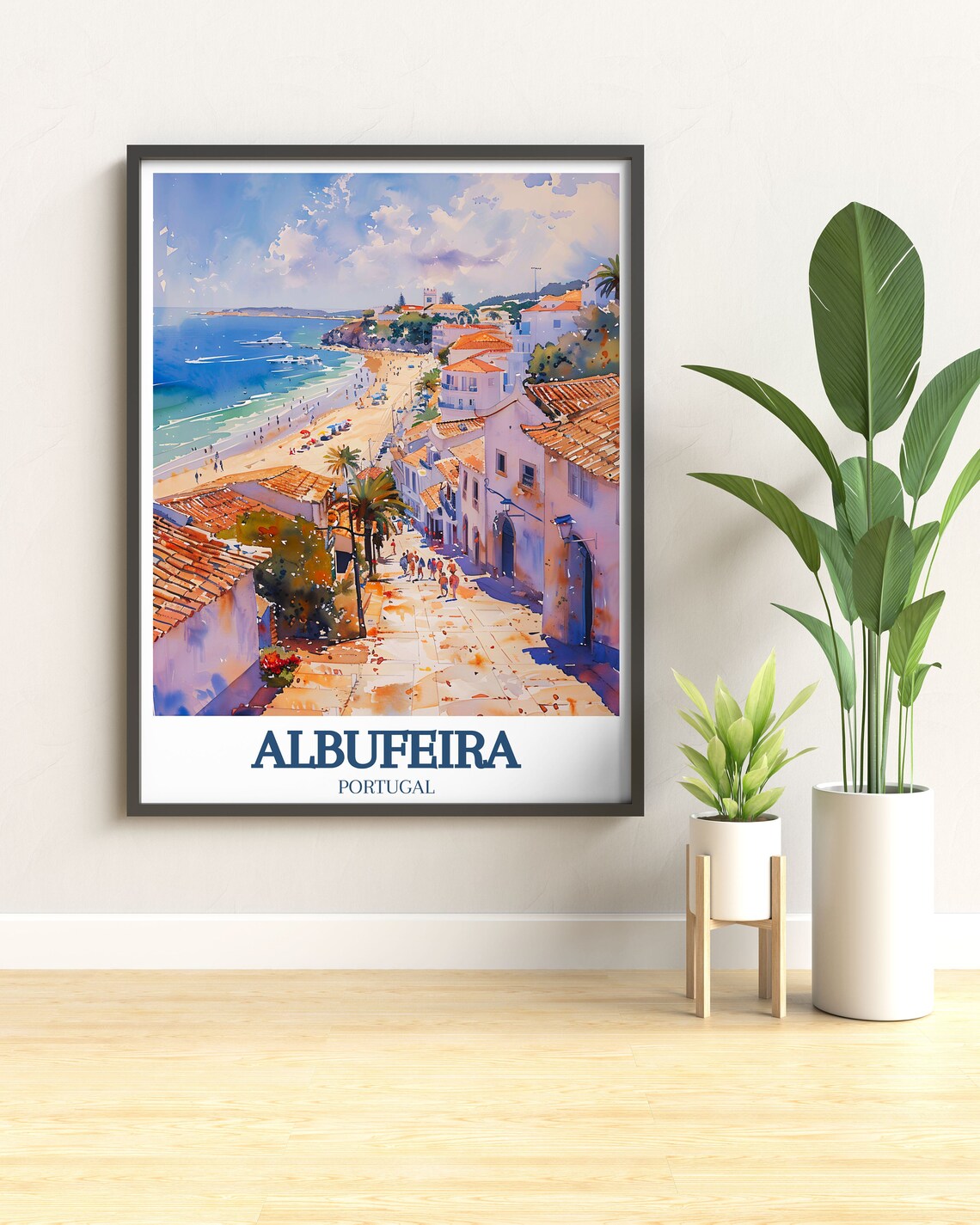 Albufeira Old Town Street Overlooking Sandy Beach Travel Poster - Image 2