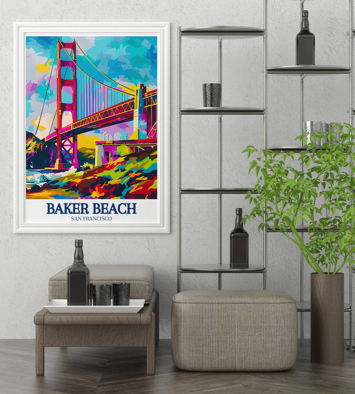 Baker Beach Golden Gate Bridge Poster San Francisco Pop Art Colors - Image 3