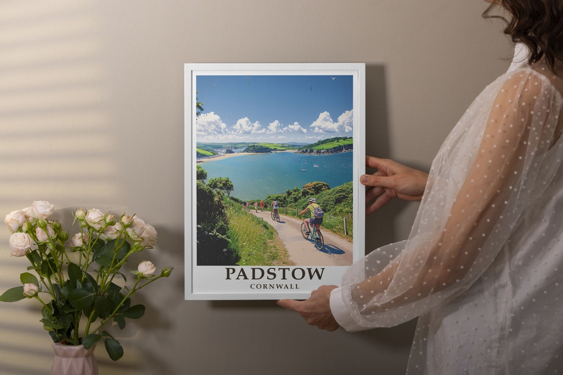 Padstow Cornwall Camel Trail Cyclists Above the Estuary Poster - Image 2