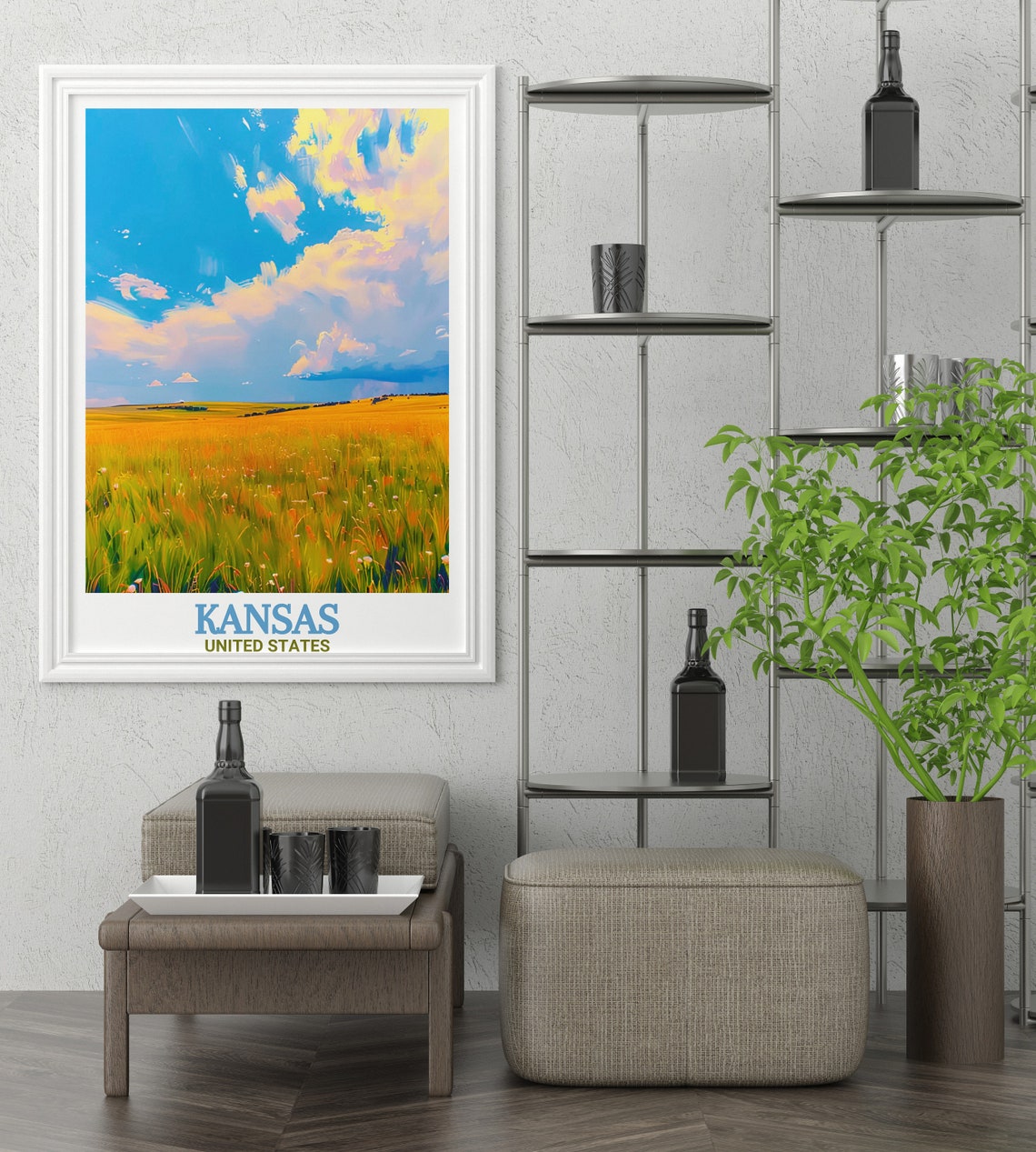 Kansas Tallgrass Prairie Golden Grass Under Dramatic Sky Poster - Image 3