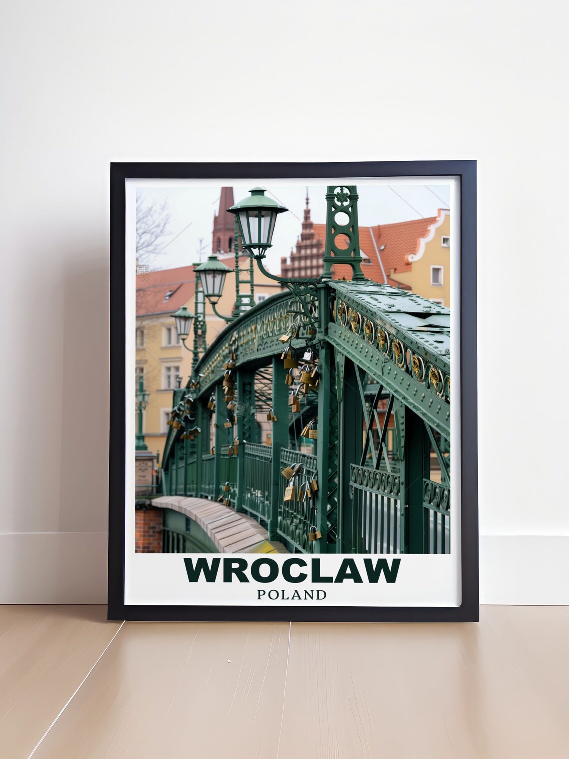Wroclaw Poland Tumski Bridge Love Locks Green Iron Arch Poster - Image 4