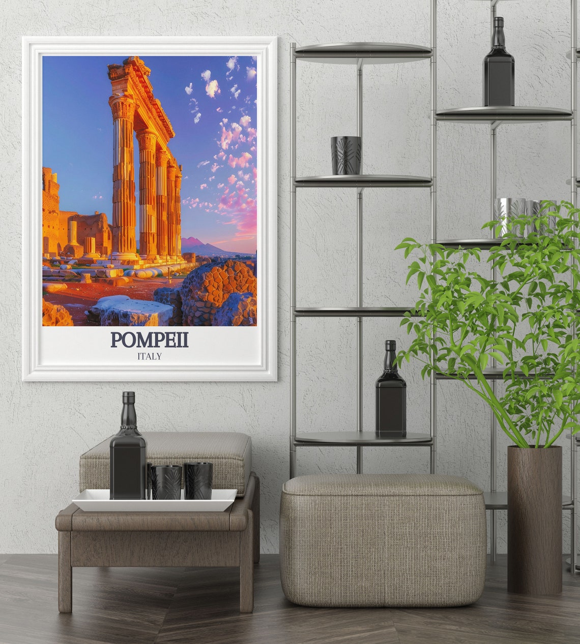 Pompeii Ancient Columns Glowing at Sunset Near Vesuvius Poster - Image 2