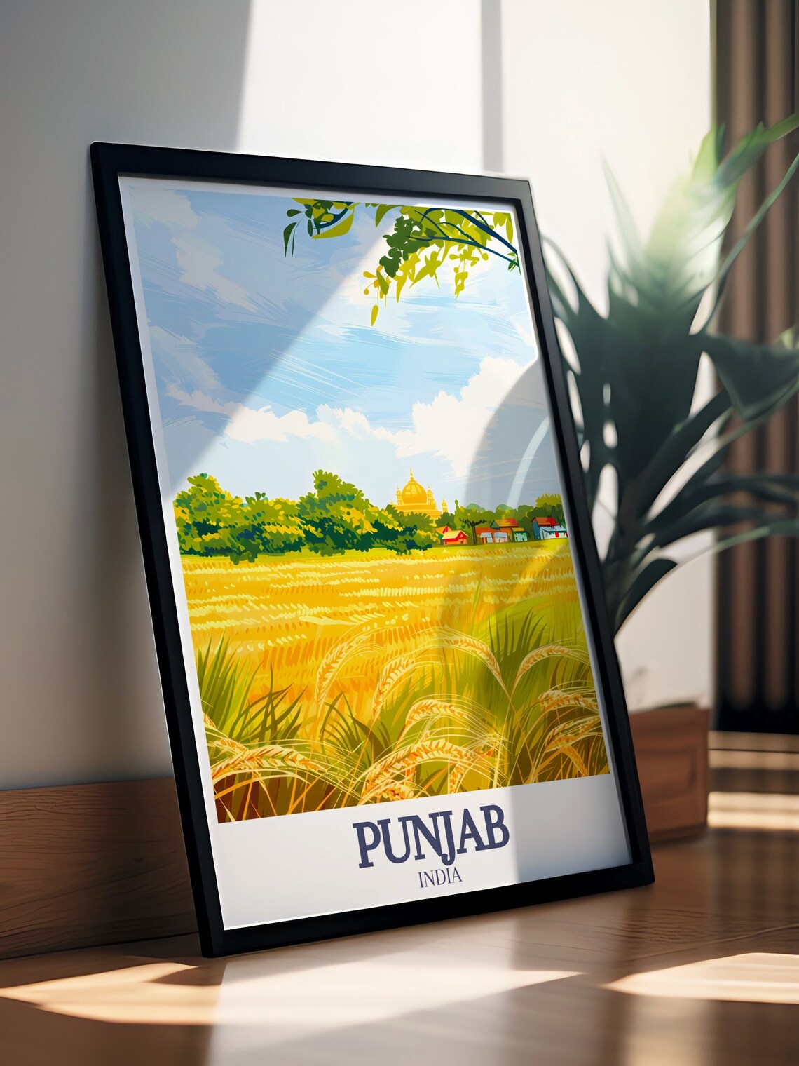 Punjab India Golden Wheat Fields Village Scene Travel Art Poster - Image 3