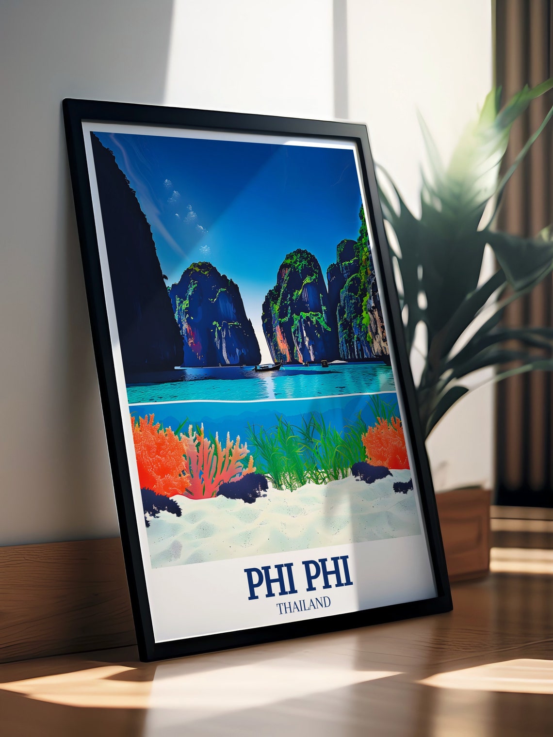 Phi Phi Thailand Limestone Karsts and Coral Reef Split View Poster - Image 3