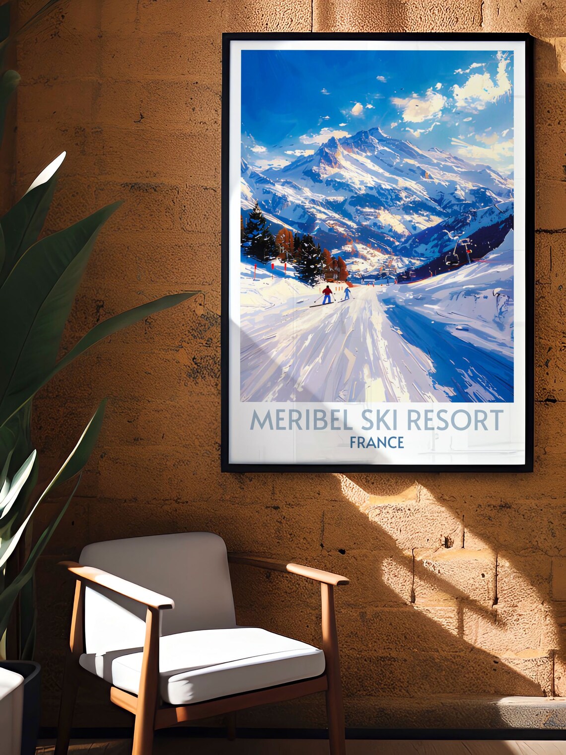 Meribel Ski Resort Skiers on Sunny Piste Winter Scene Poster - Image 2